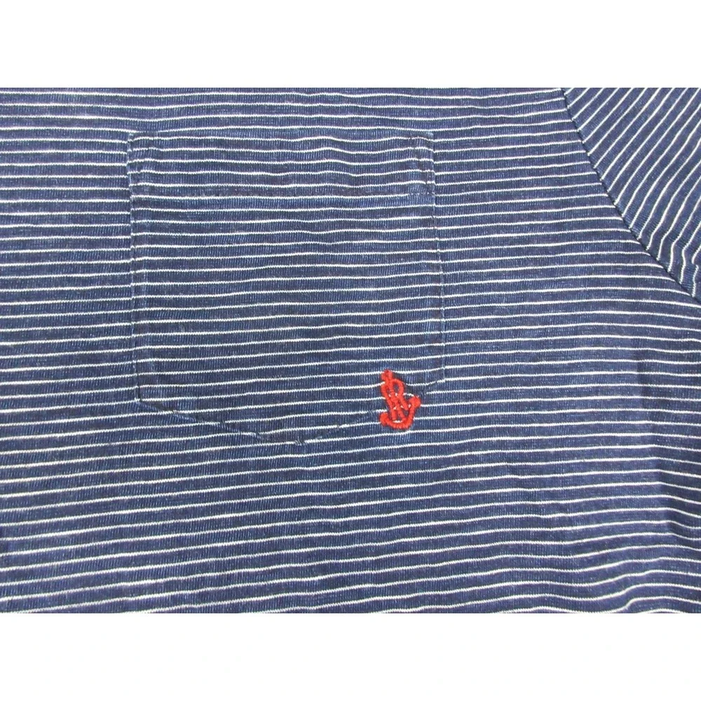 Polo Ralph Lauren Shirt Mens XL Blue Striped Pocket Logo Crew Neck Tee Cotton